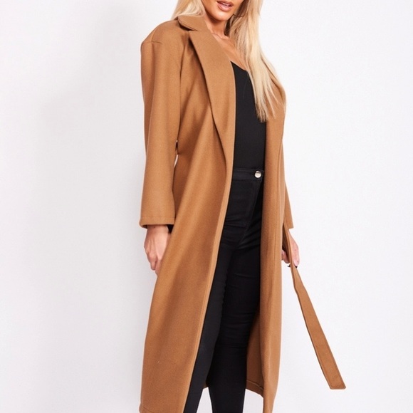 Brushed Self Belt Longline Coat Camel Color - Picture 2 of 7